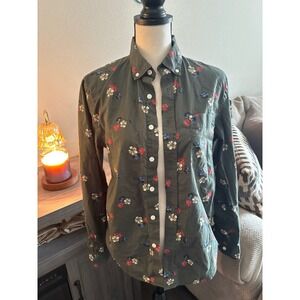 Banana‎ Republic women's small green floral untucked fit long sleeve button up